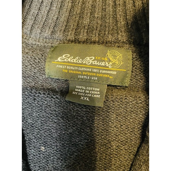 Eddie Bauer Men's 100% Cotton Quarter Zip Pullover Sweater 2XL Gray Warm Thick - Picture 3 of 10